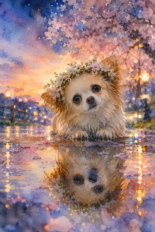 Crown of Petals in the Evening Puddle