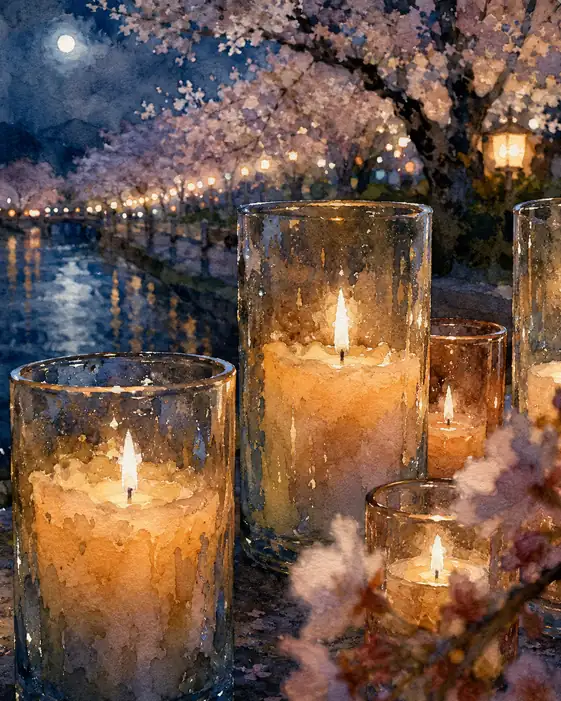 Candlelight Vigil Beneath the Blossoming Moon