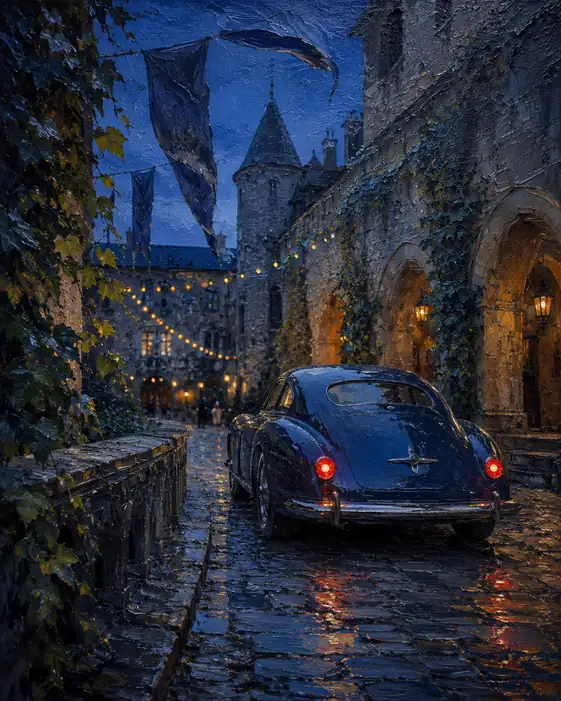 Midnight Arrival at the Castle Courtyard