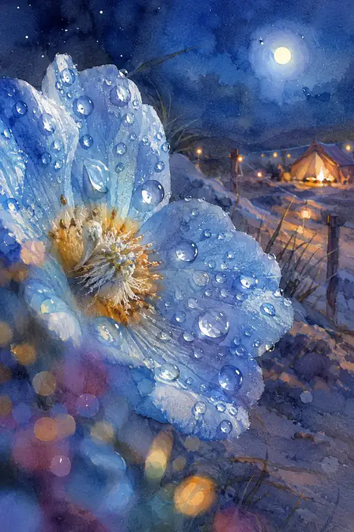 Moonlit Dew on the Azure Petals