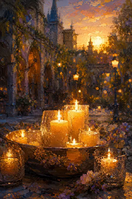 Bowl of Golden Flames in the Twilight Garden