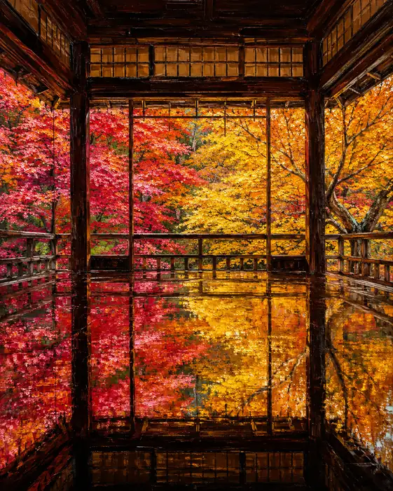 Crimson and Gold Merging into Lacquered Floors