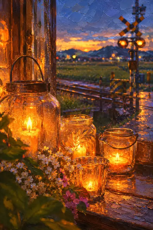 Warm Glow by the Rain-Drenched Crossing