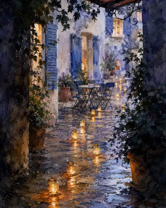Gentle Step Across Reflected Lanterns