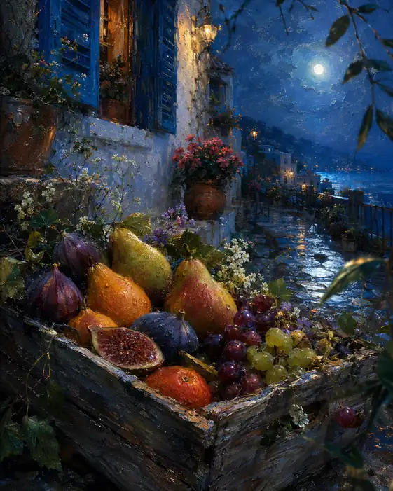 Moonlit Still Life Above the Coast
