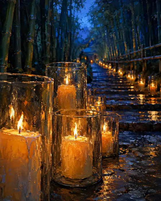 A Constellation of Candles on Forest Steps