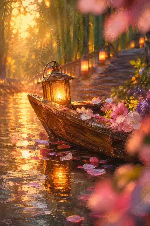 Golden Dusk Aboard the Flower Boat