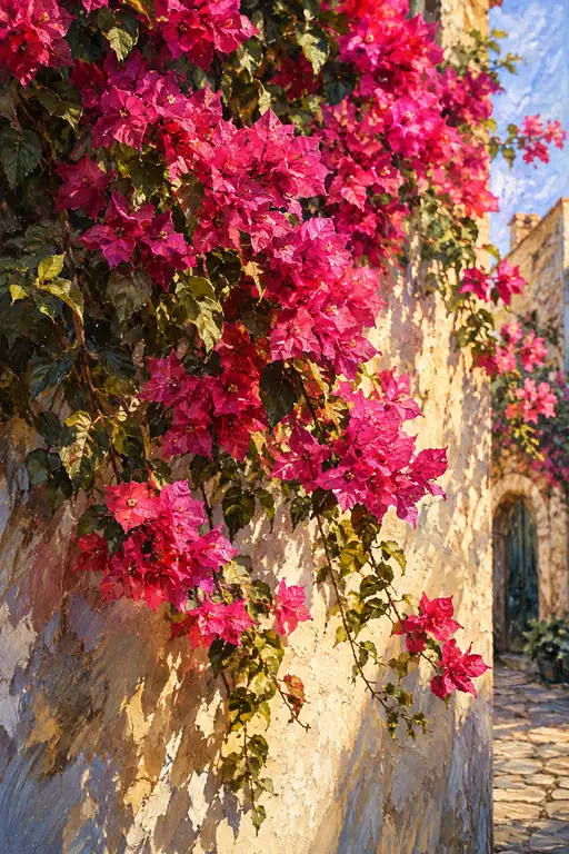 Cascade of Magenta Along the White Alley