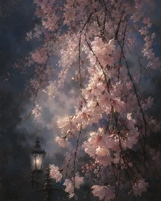 Canopy of Night Cherries Over the Lantern