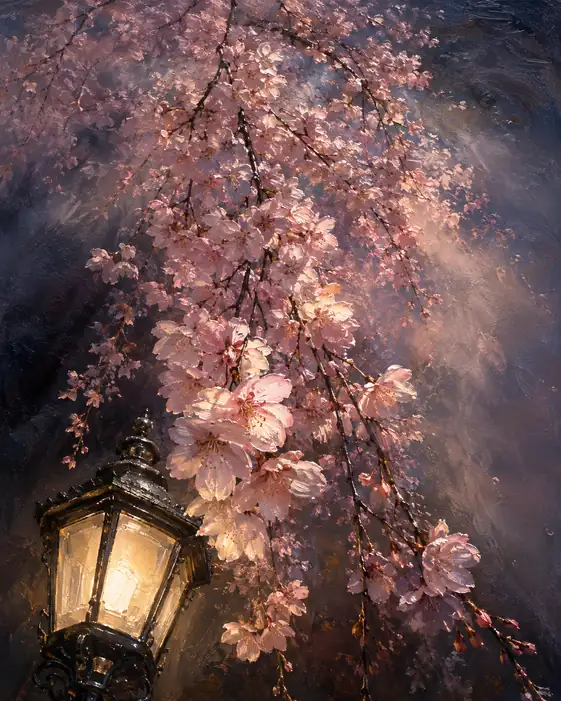 Golden Glow Beneath the Weeping Cherries