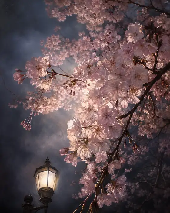 Gaslight Glowing in the Cherry Night