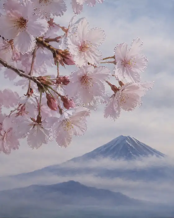 Dew-Beaded Petals and the Distant Summit