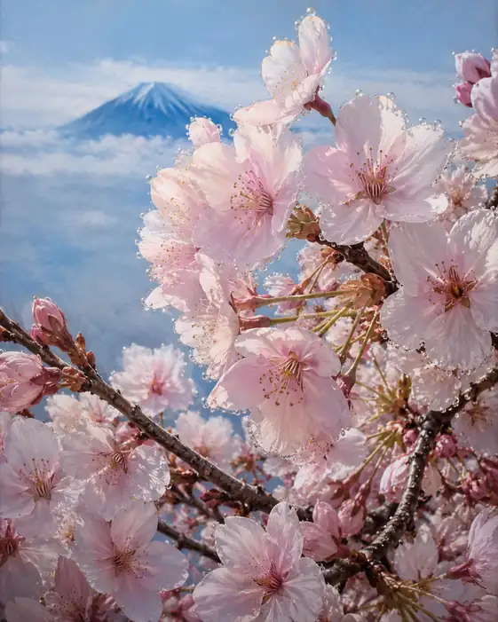 Glimpse of the Mountain Through Living Blossoms