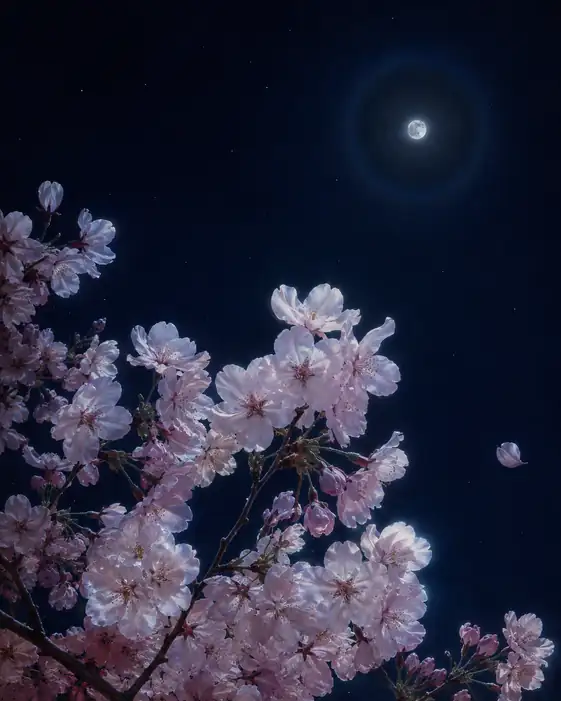 Distant Moon Halo Above the Midnight Blooms