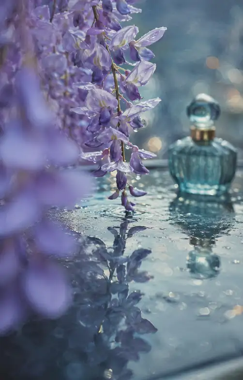 Dew-Draped Wisteria and the Sapphire Vial