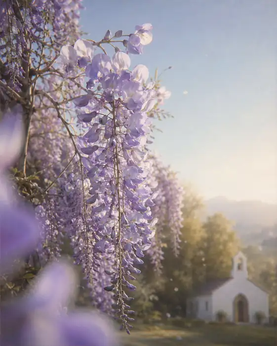 White Chapel Framed in Wisteria