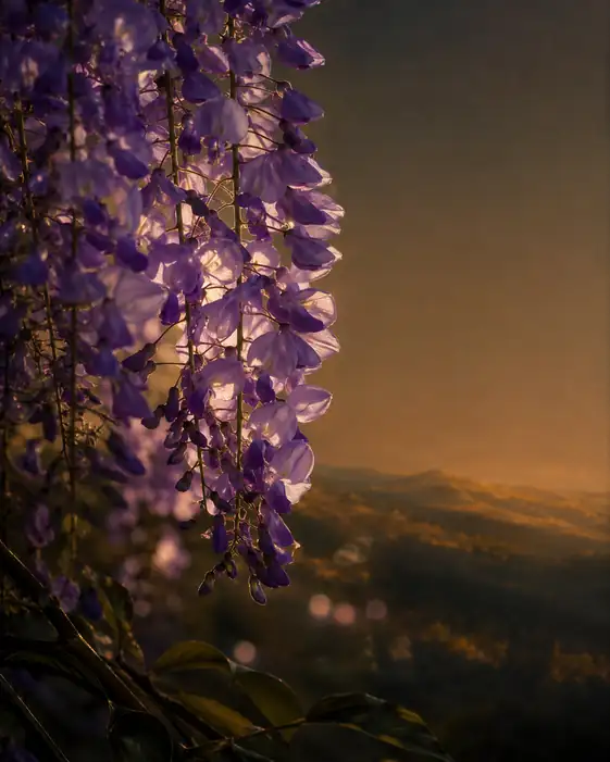 Amber Horizon and Falling Wisteria