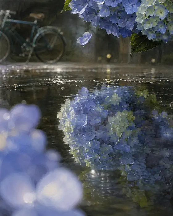 Dropping Petal on a Rain-Swept Lane