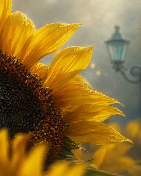 Raindrop Petals and the Distant Lamp