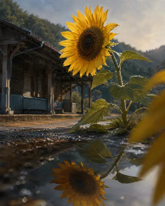Solitary Bloom on the Wooden Platform