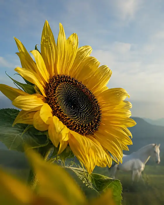 Pastoral Reverie with Sunflower and Steed