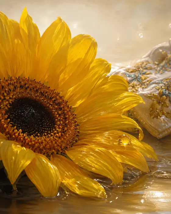 Floating Gold on Water and White Silk