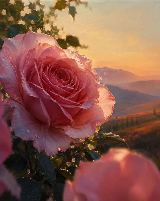 Sunrise Over the Hills and the English Rose
