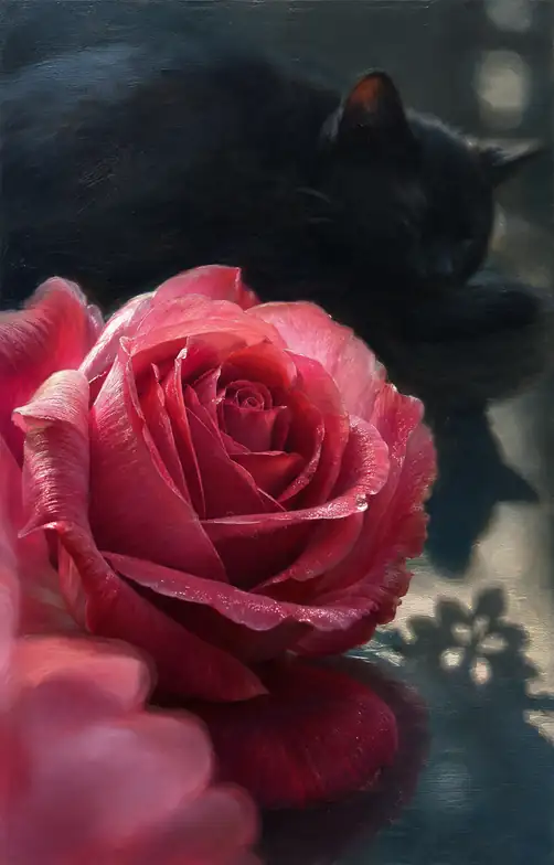 Peaceful Slumber Beside the Blooming Rose
