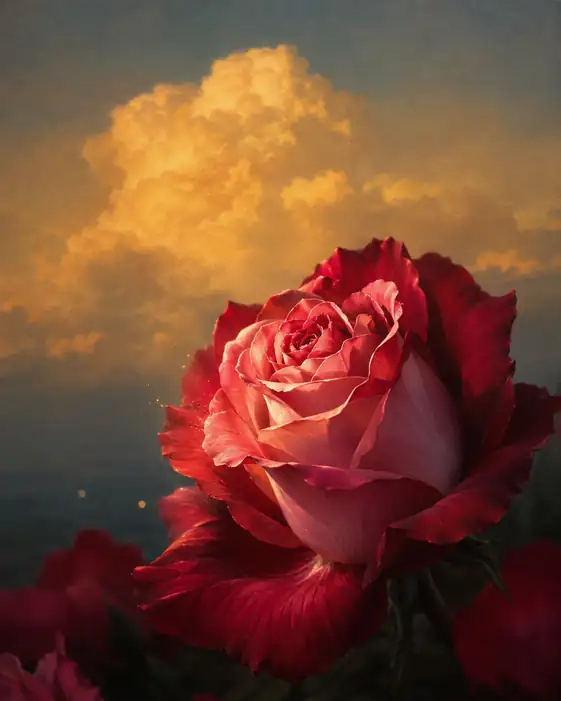 Crimson Petals Beneath the Golden Twilight