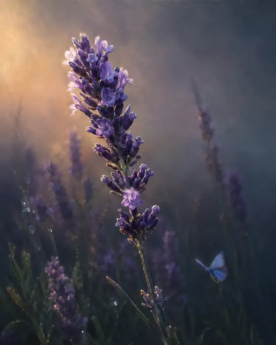Blue Butterfly in Morning Mist