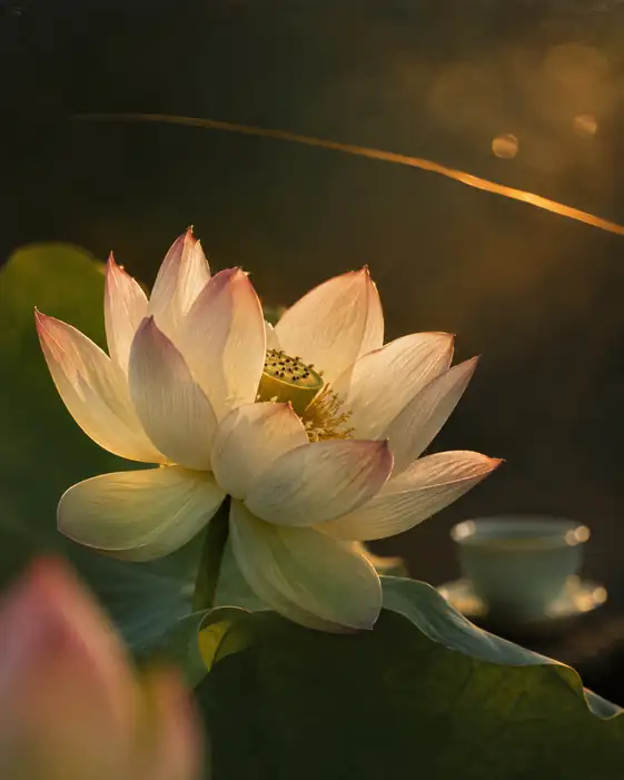 Golden Dusk on Porcelain and Lotus