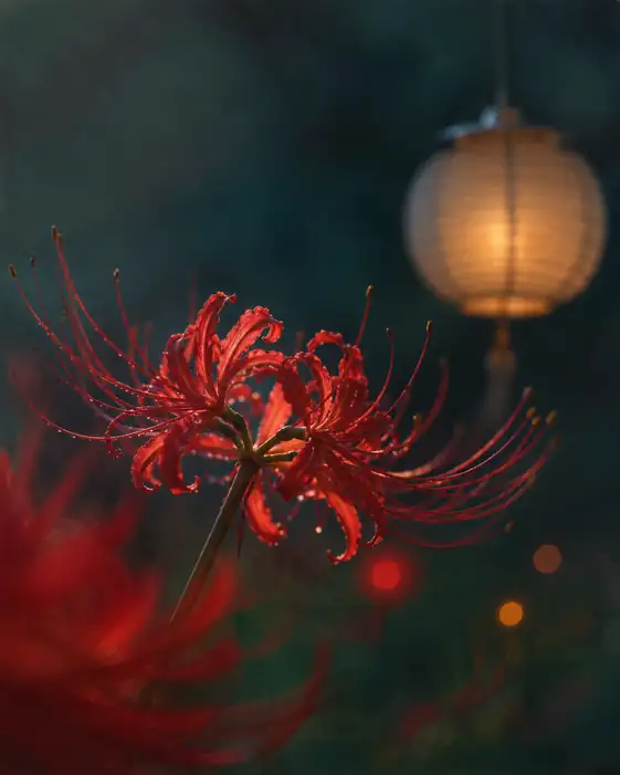 提灯の灯と紅い曼珠沙華