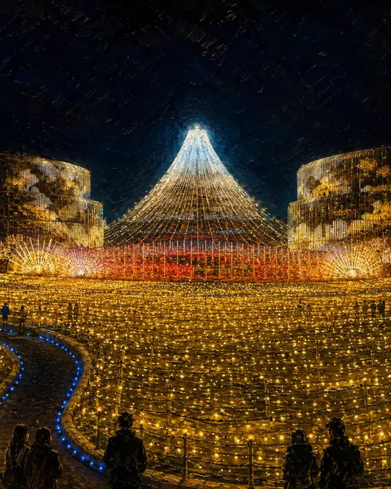 Sea of Golden Lights and Radiant Peak