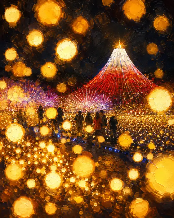 Crimson Mountain and Golden Bokeh