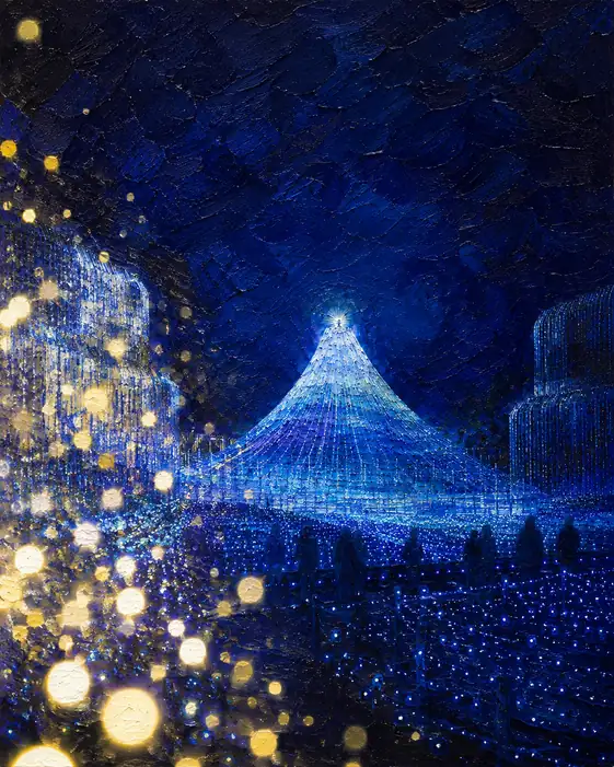 Luminous Mountain and Drifting Orbs