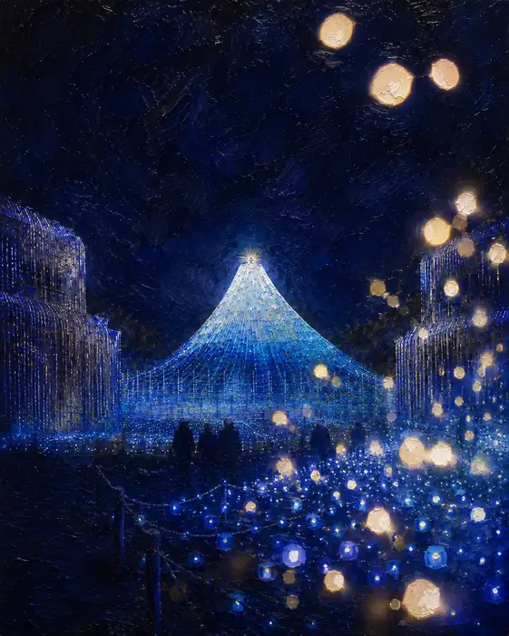 Moonlit Light Path and Sacred Tower