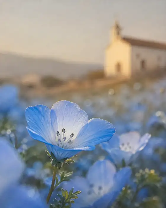 Blue Nemophila and the White Chapel