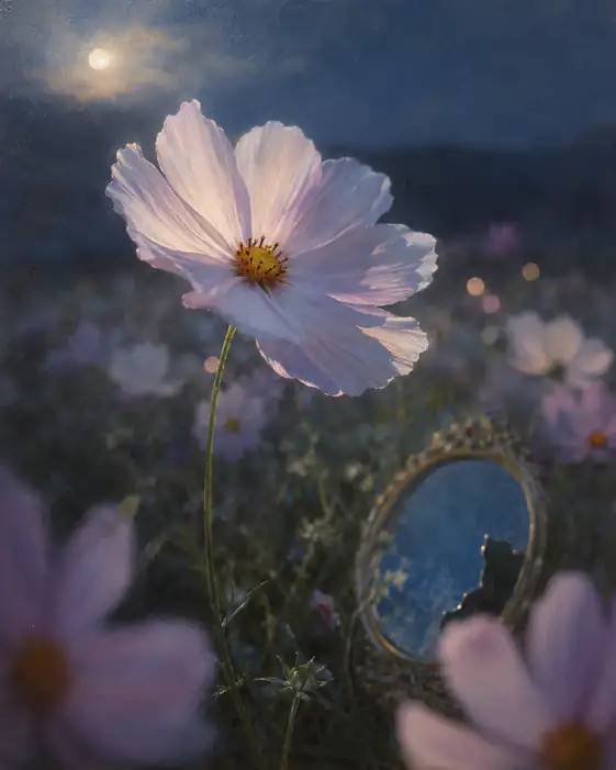 Cosmos in Twilight and Vintage Hand Mirror