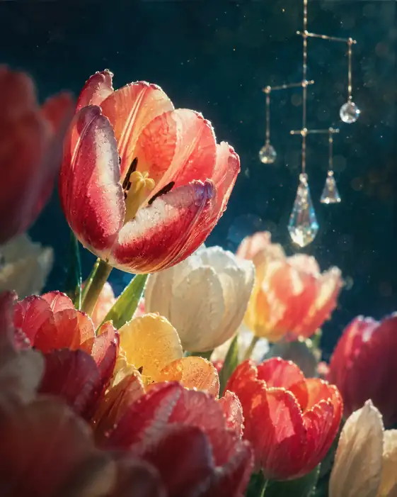 Tulips in Morning Light and Crystal Mobile