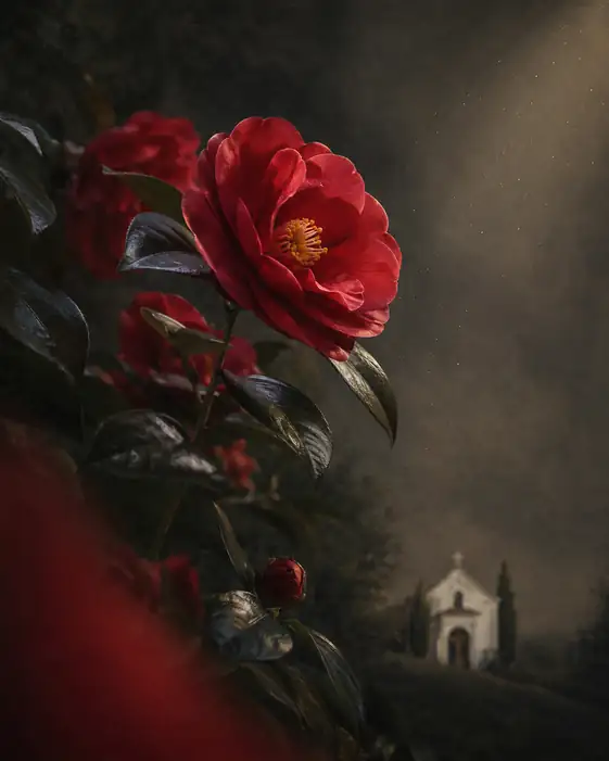 Forest Chapel and the Red Camellia