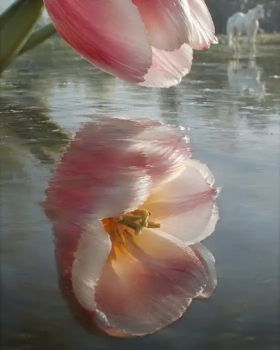 White Steed and Tulip Reflection