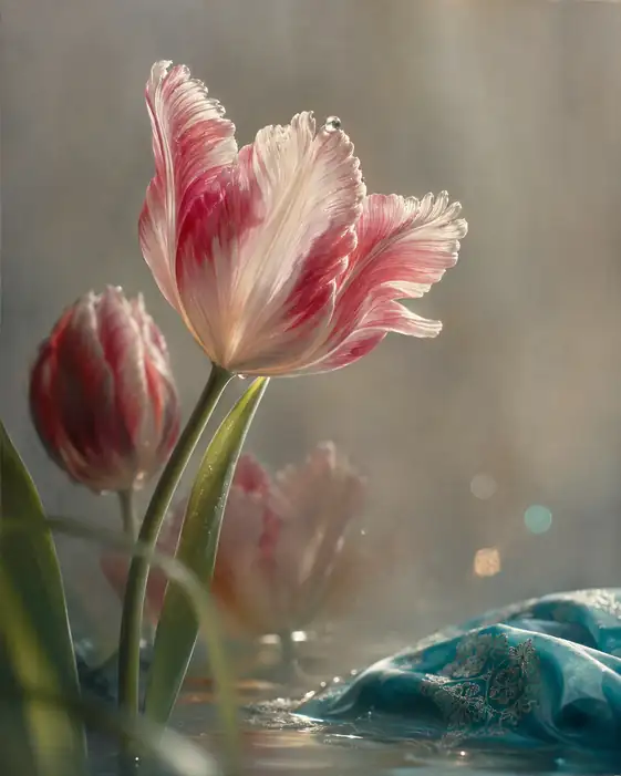 Fringed Tulip and Turquoise Silk