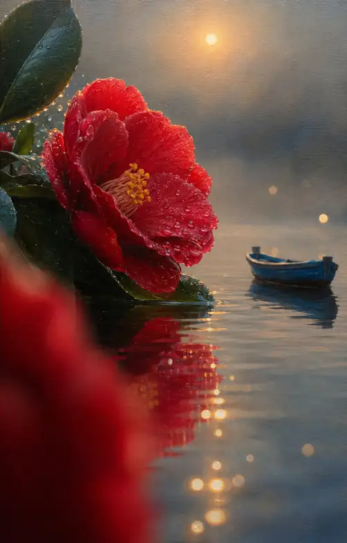 Camellia at Sunset by the Rowboat
