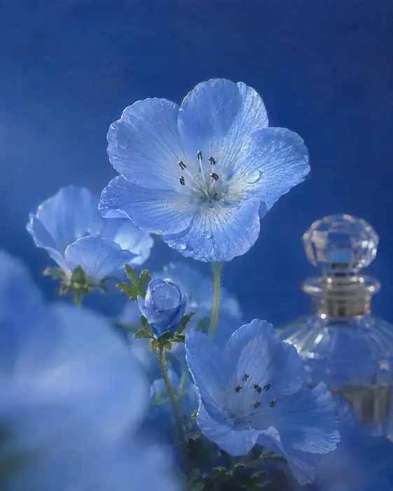 Blue Nemophila and Crystal Perfume Flacon