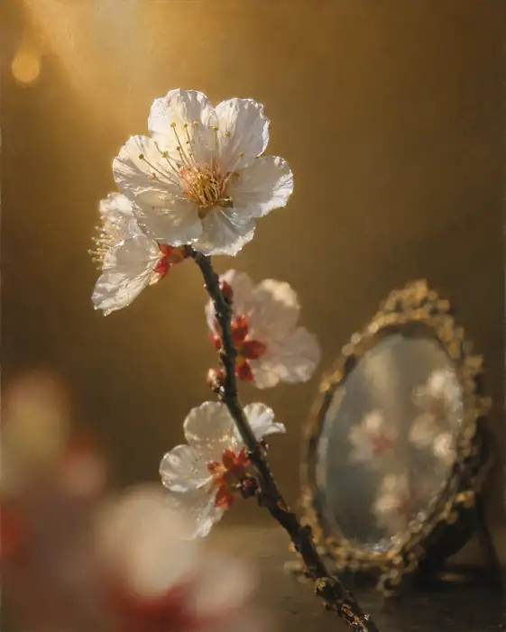 White Plum Blossom and Gilded Mirror