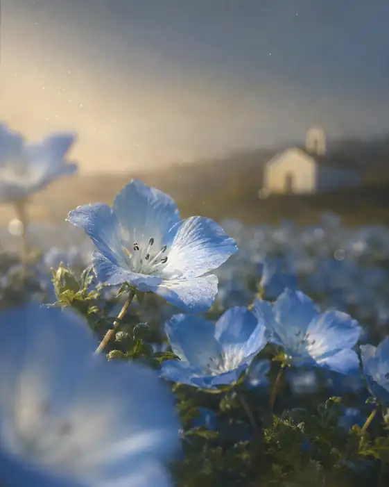 Morning Church in Field of Nemophila