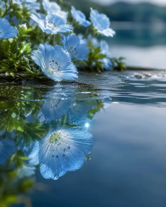 Nemophila Reflection and Water Sparkle