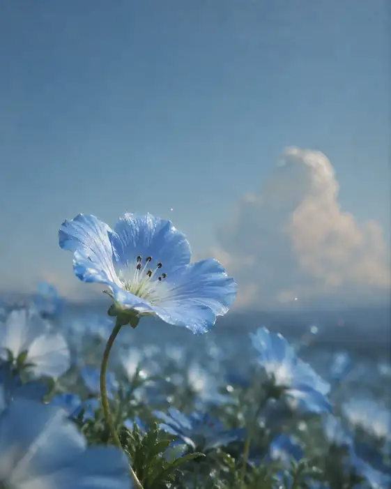 Nemophila and Summer Clouds