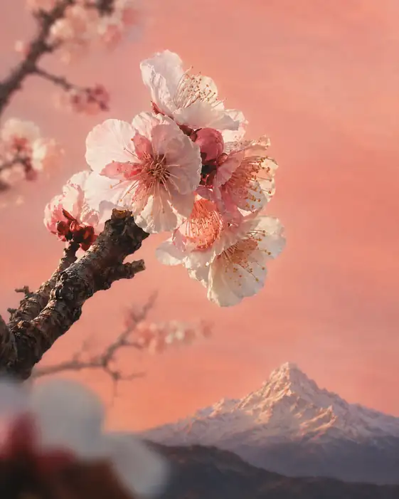 Plum Blossoms Before the Snowy Peak
