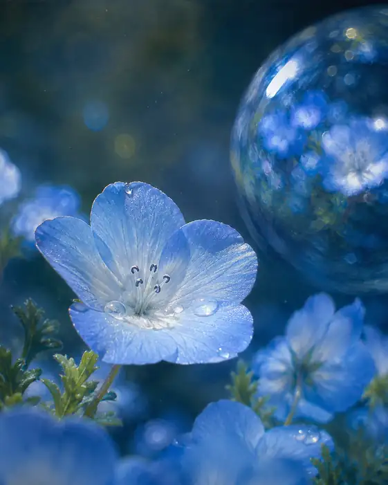 Nemophila Reflected in Crystal Sphere